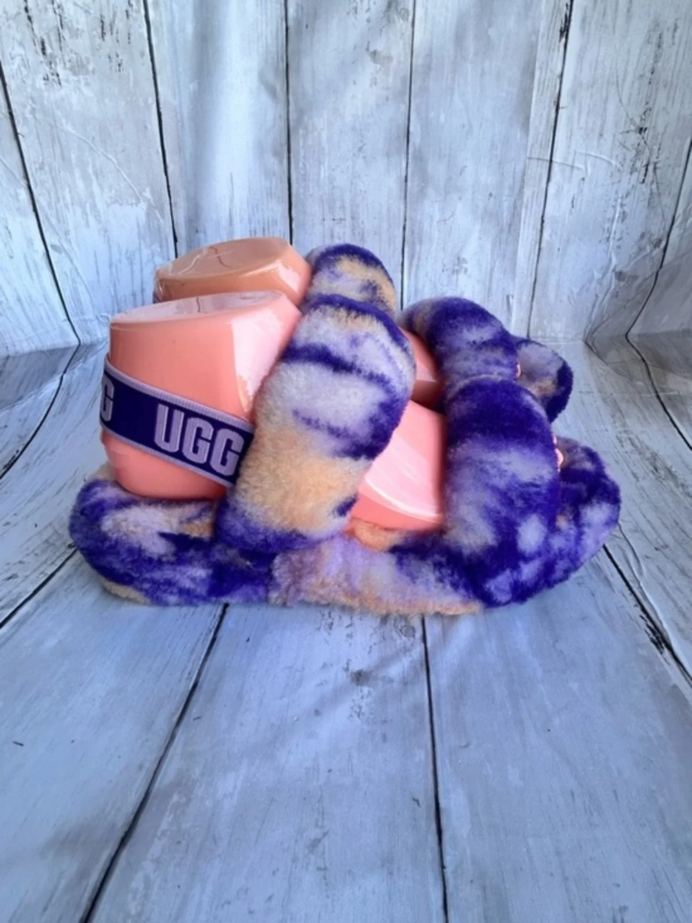 UGG FLUFF YEAH SLIDE MARBLE VIOLET NIGHT SLIP ON SANDAL US